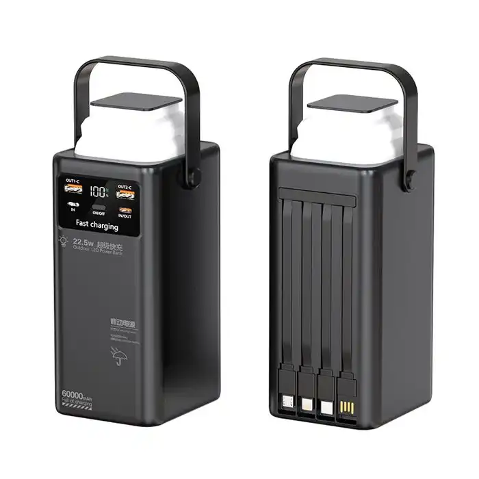 Зовнішній акумулятор 60 000 мАг з 4 вбудованими кабелями, чорний 2